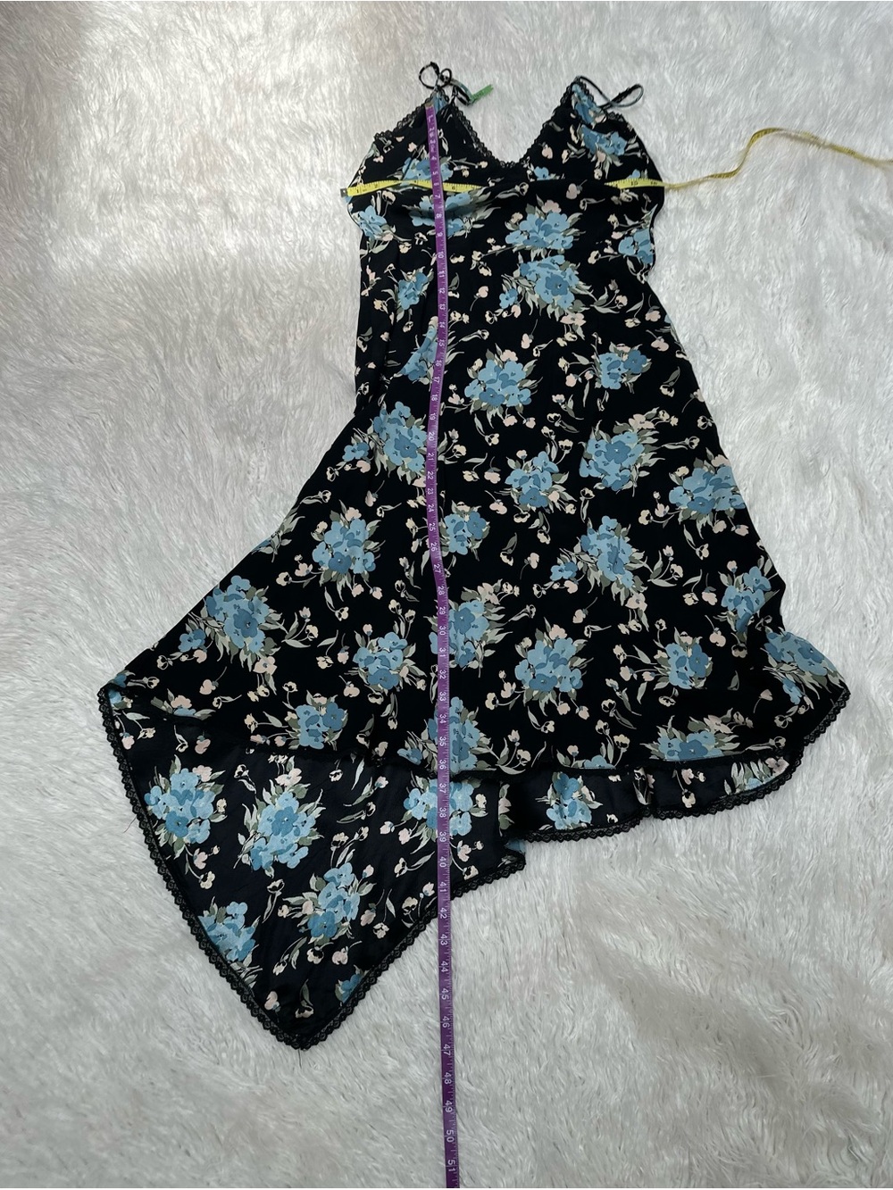 Betsey Johnson Black Slip Dress with Blue and Cream Floral Print - Picture 10 of 14